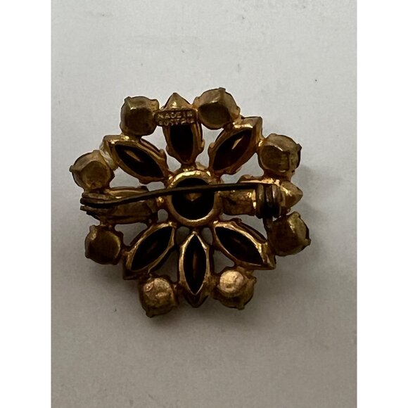 Vintage Rhinestone Gold-Tone Floral Brooch Pin - Picture 3 of 8